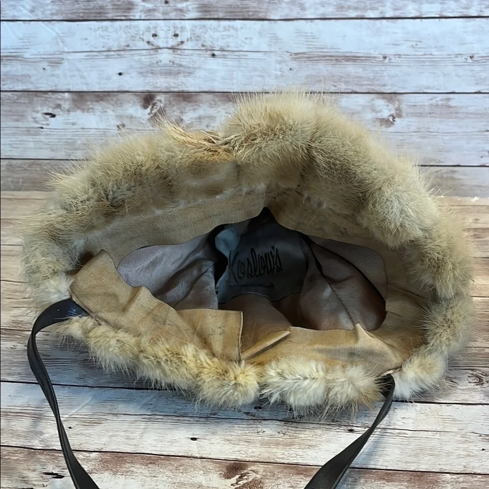 Vintage Blonde Mink Fur Hat with Brown Chin Strap